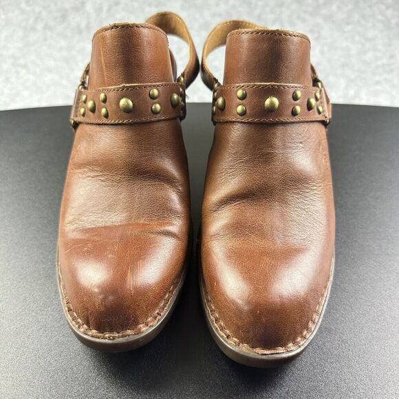 Born Pindo Slingback Harness Mule Clog Women 9 Brown Leather Studded Heeled Boot - Picture 4 of 14